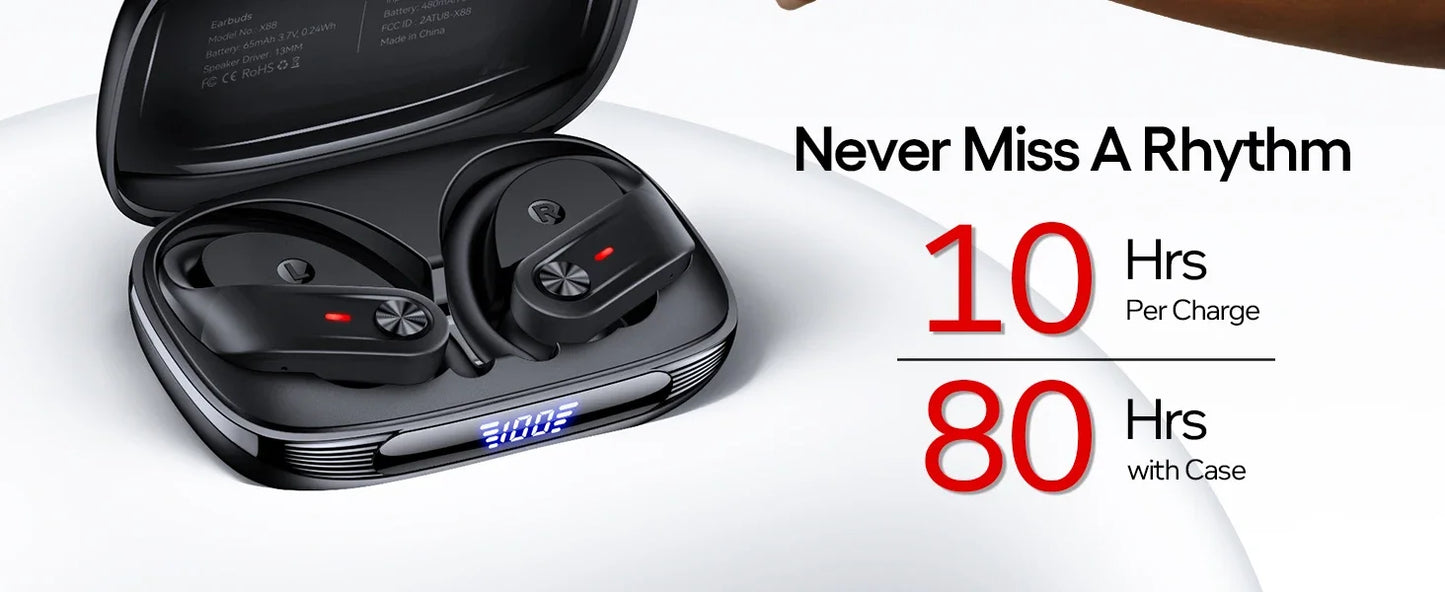 Bluetooth V5.3 Waterproof Headphones IPX7 with Noise Cancelling  80Hrs Playtime