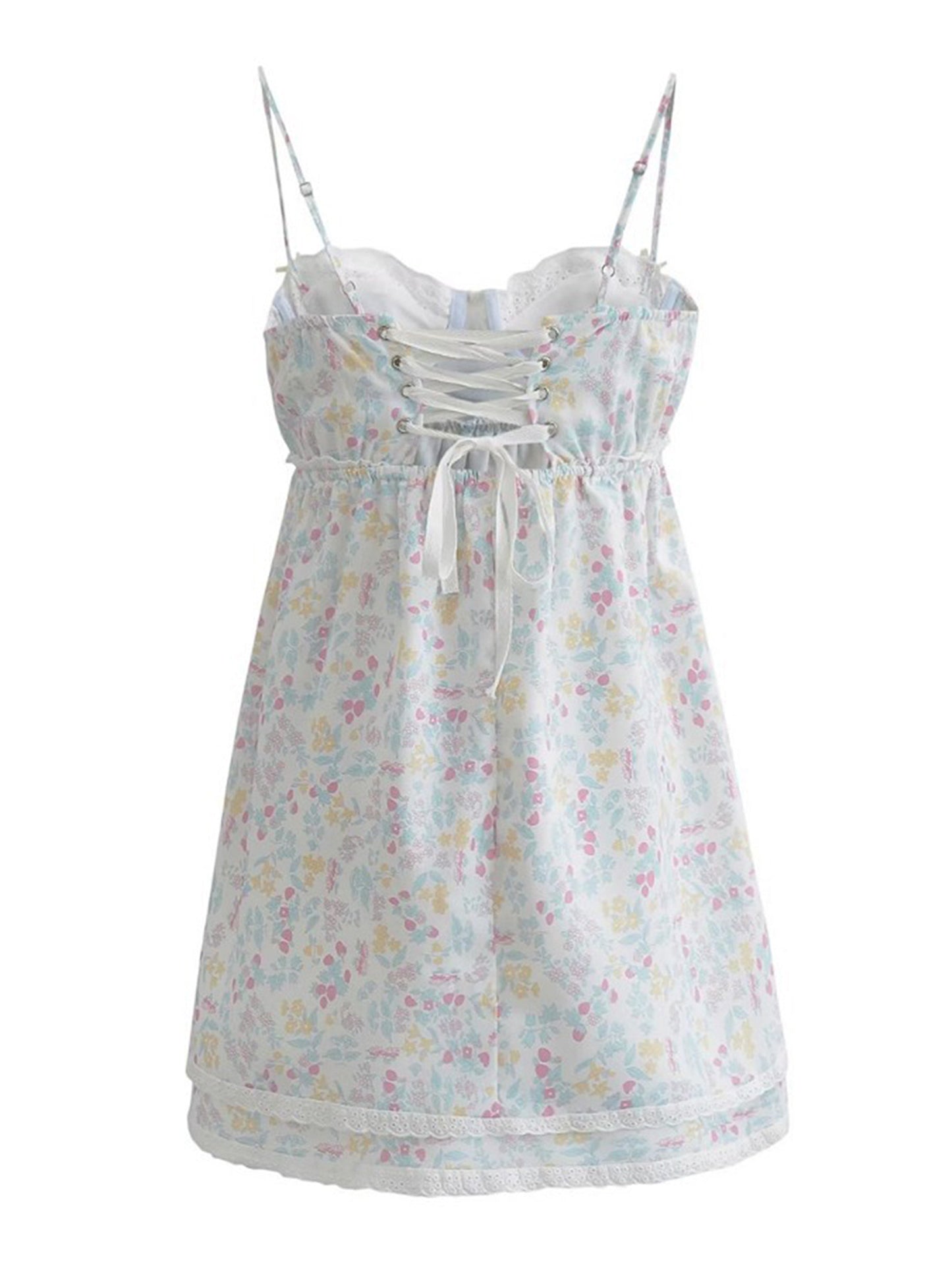 Mini Dress Floral Print Lace Sleeveless Backless Sling Dress