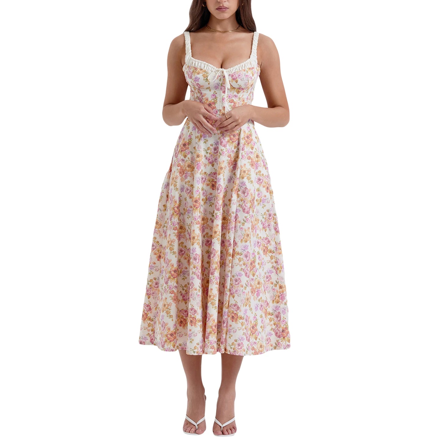 Floral Print Low-Cut Sleeveless Sling Sweet Dress