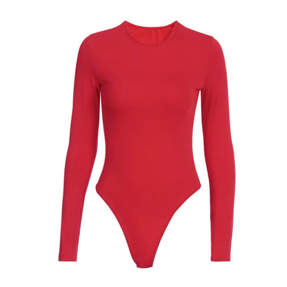 O Neck Long Sleeve Solid White Sexy Bodysuit