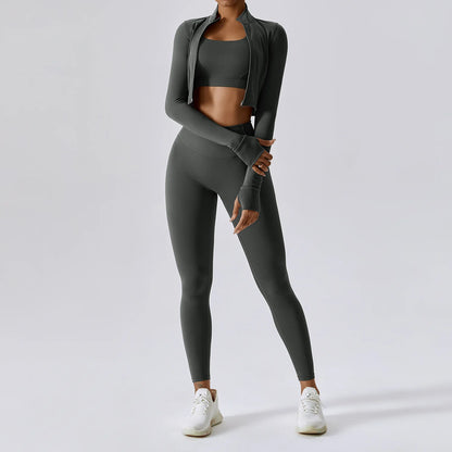 Yoga Set 3PCS  Sports Bra ，Jacket， Leggings