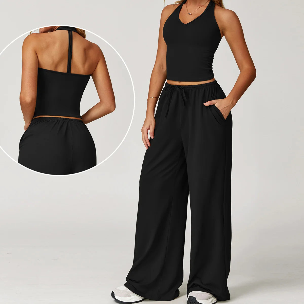 Set 2 Pieces Wide leg straight pants Tracksuit Sports Tank Top