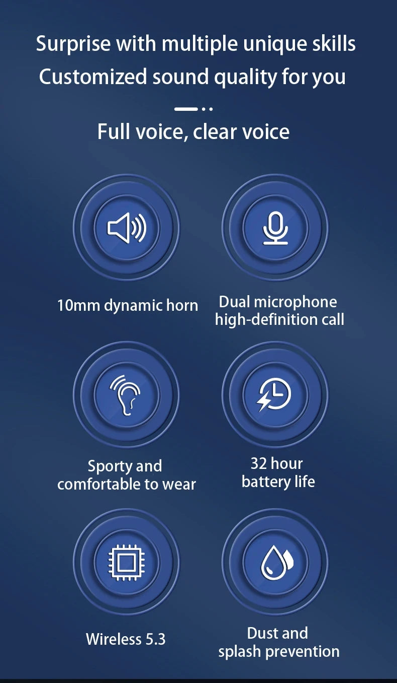 Ture Wireless Earbuds Ear Hook Sports HiFI Stereo Waterproof  With Mic