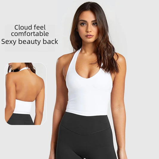 Women's Sports Halter Neck Tank Top; Shockproof Anti-sagging Back