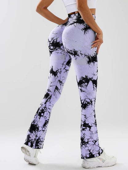 4 Pack Tie-dye flared yoga pants, High-waisted hip lifts