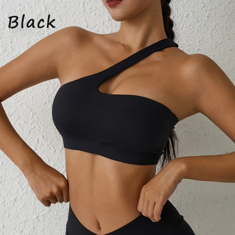 Sexy sports Bra One Shoulder Yoga Bra Detachable