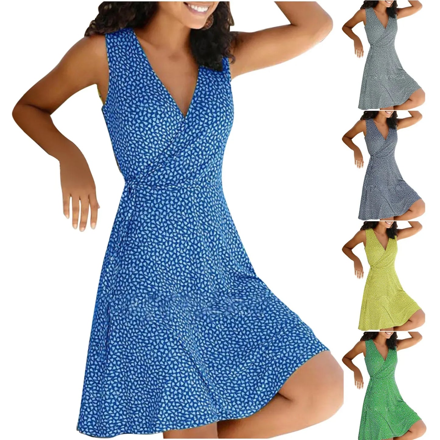 Casual Plus Size Floral Wrap V Neck Midi Dress A Line Swing Cap Sleeve