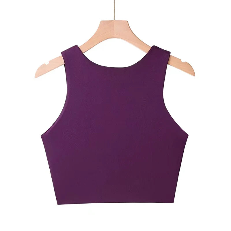 Sexy Slim Tops O-neck Sleeveless Double Nylon Tank Tops 6 Colors