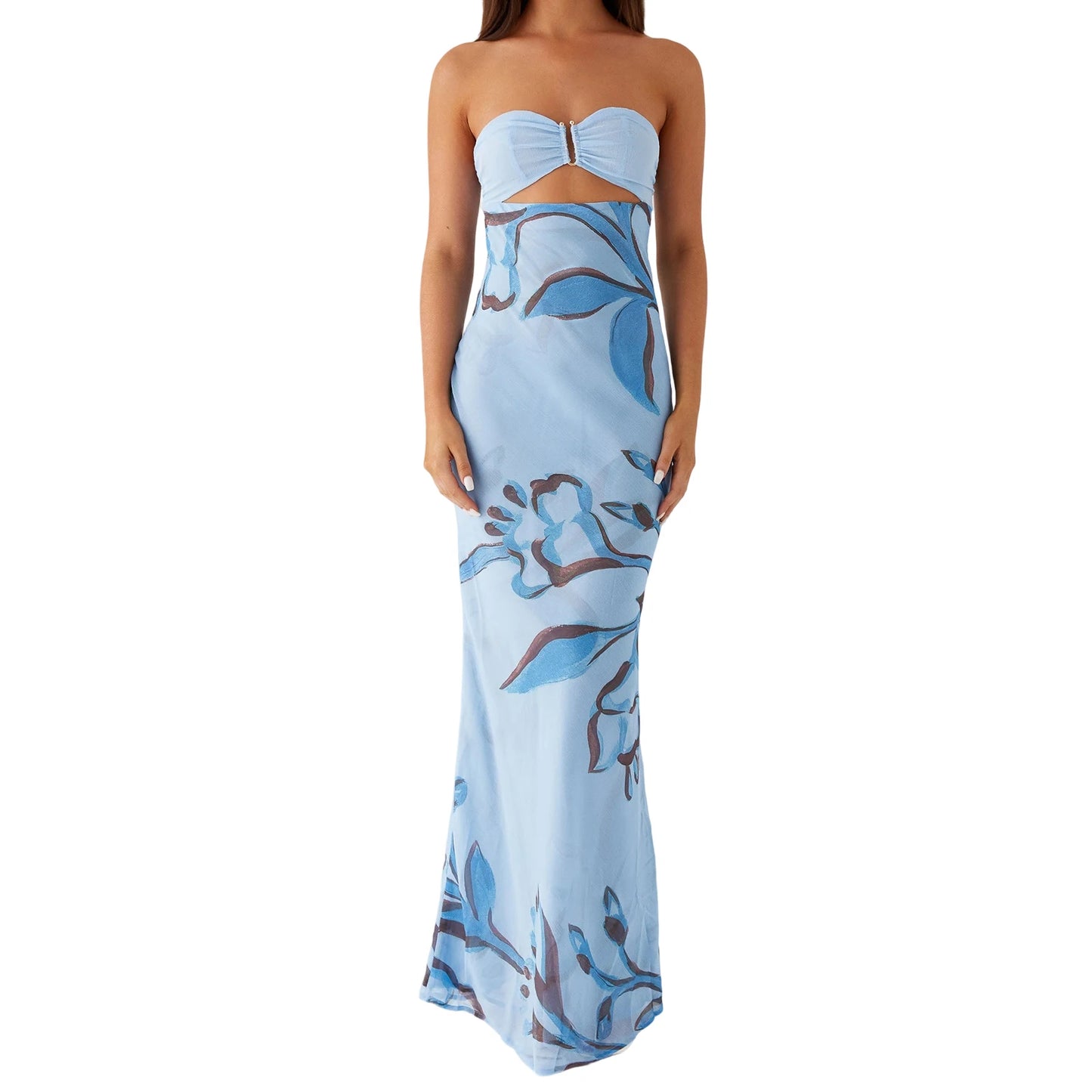 Elegant Maxi Dress with Off-Shoulder Design and Floral Print Stylish Backless Strapless Tube Dress f