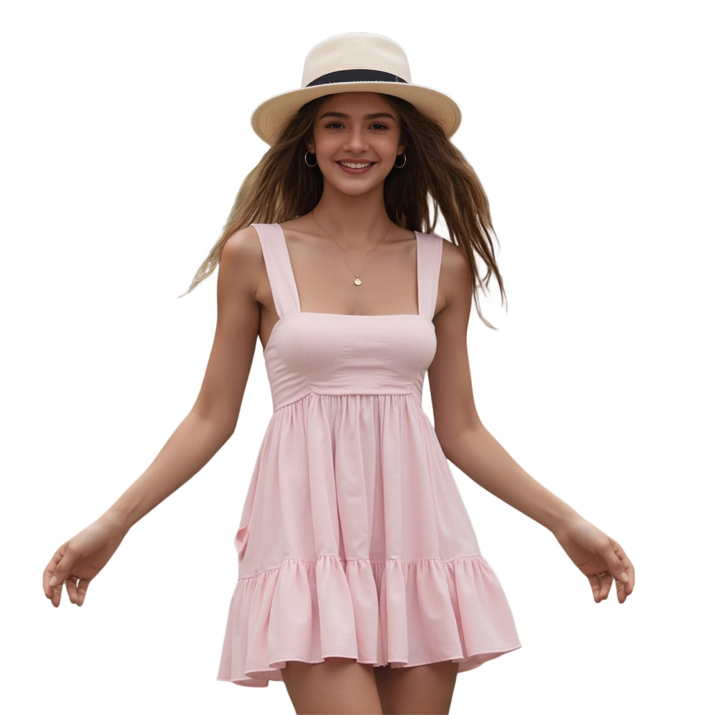 Sleeveless V-Neck Ruffle Tiered Mini Dress with Open Back and Pockets - Chic A-Line Summer Dress
