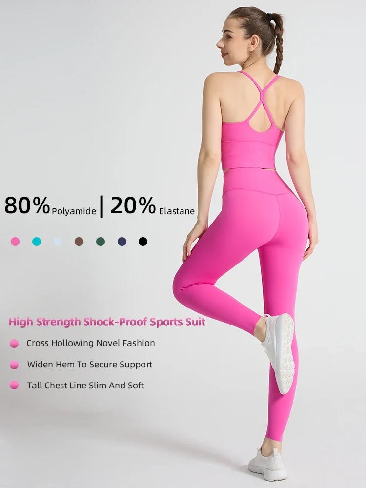 2PCS Yoga Set Crop Top High Waist Legging Fitness Bra Set Breathable