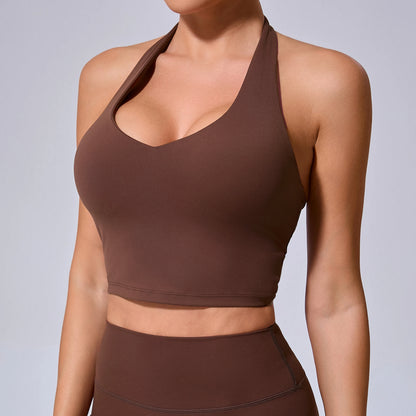 Sports Bra Sexy Hanging Neck High Support Push Up Workout Bra Padded Bralette