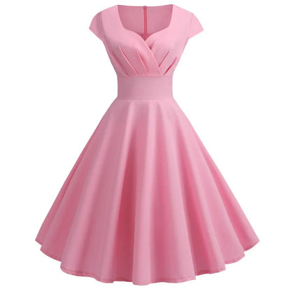 Pink Summer V Neck Vintage Robe Party  Dresses