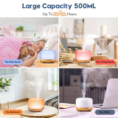 500ML Aromatherapy Oil Diffuser, with 6 Bottle 10ML Essential Oil Set (Lavender/Rose/Jasmine/Lemon/Hilton/Ocean)