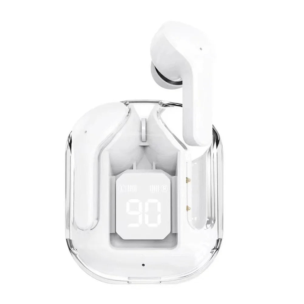 Bluetooth-Compatible Noise Canceling Translucent Earphones with Digital Display Charging Case