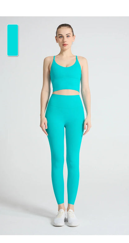 2PCS Yoga Set Crop Top High Waist Legging Fitness Bra Set Breathable