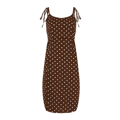 Polka Dot Sleeveless High Pleated elastic waist V-Neck  Dress