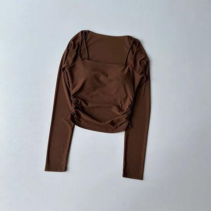 Women Sports Tops Fixed Chest Pads  Long Sleeves
