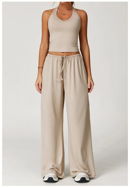 Set 2 Pieces Wide leg straight pants Tracksuit Sports Tank Top