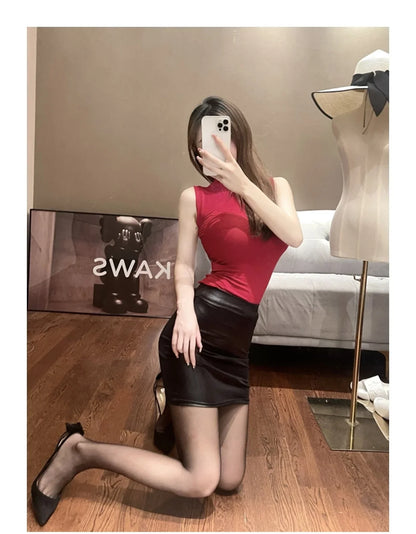 Leather Matte Slim Mini Short High Waist Skirt