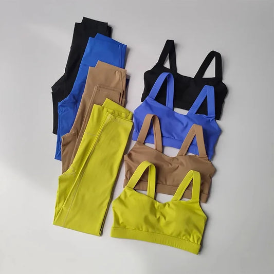 Sports Bra High Waist Leggings Shorts Gym Set