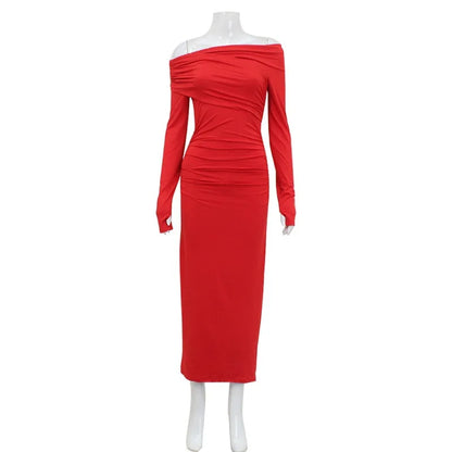 One-shoulder Long-sleeved Temperament, Waist-packing Hip Skirt