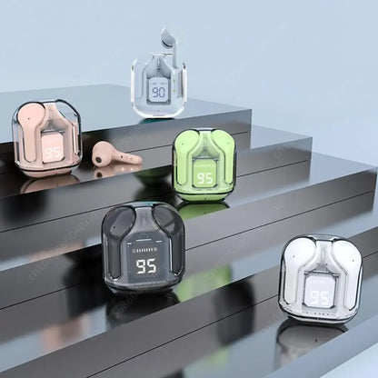 Bluetooth-Compatible Noise Canceling Translucent Earphones with Digital Display Charging Case