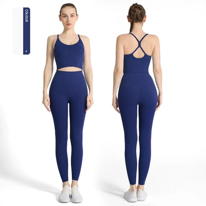 2PCS Yoga Set Crop Top High Waist Legging Fitness Bra Set Breathable