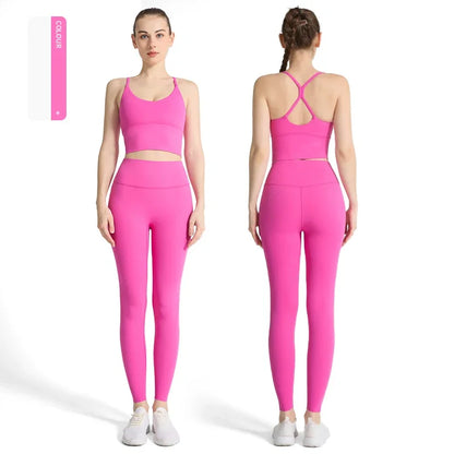 2PCS Yoga Set Crop Top High Waist Legging Fitness Bra Set Breathable