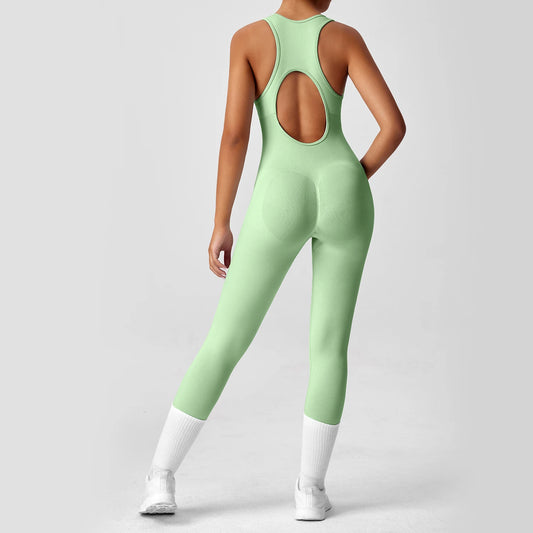 Seamless Peach Booty One-Piece Yoga Bodysuit - V-Back Tummy Control