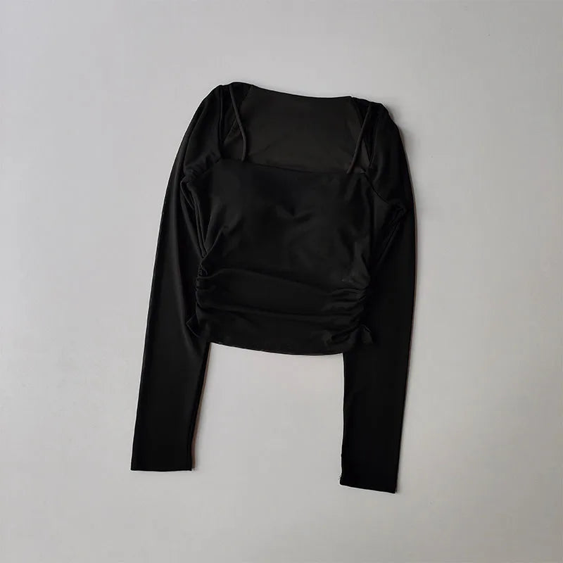 Women Sports Tops Fixed Chest Pads  Long Sleeves
