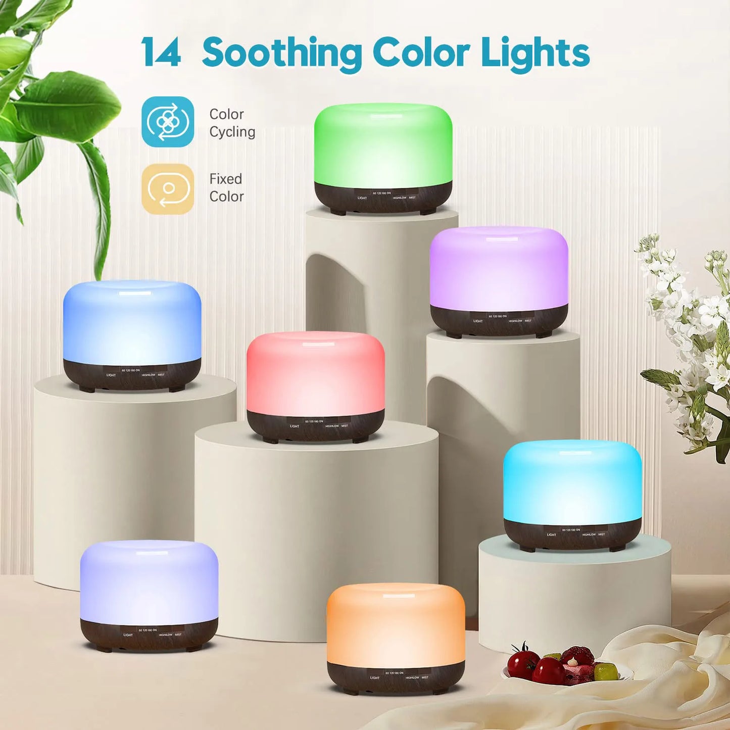 500ML Aromatherapy Oil Diffuser, with 6 Bottle 10ML Essential Oil Set (Lavender/Rose/Jasmine/Lemon/Hilton/Ocean)