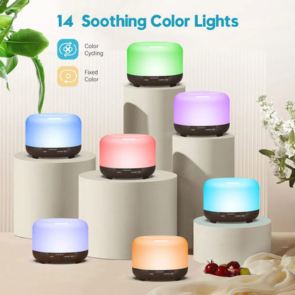 500ML Aromatherapy Oil Diffuser, with 6 Bottle 10ML Essential Oil Set (Lavender/Rose/Jasmine/Lemon/Hilton/Ocean)