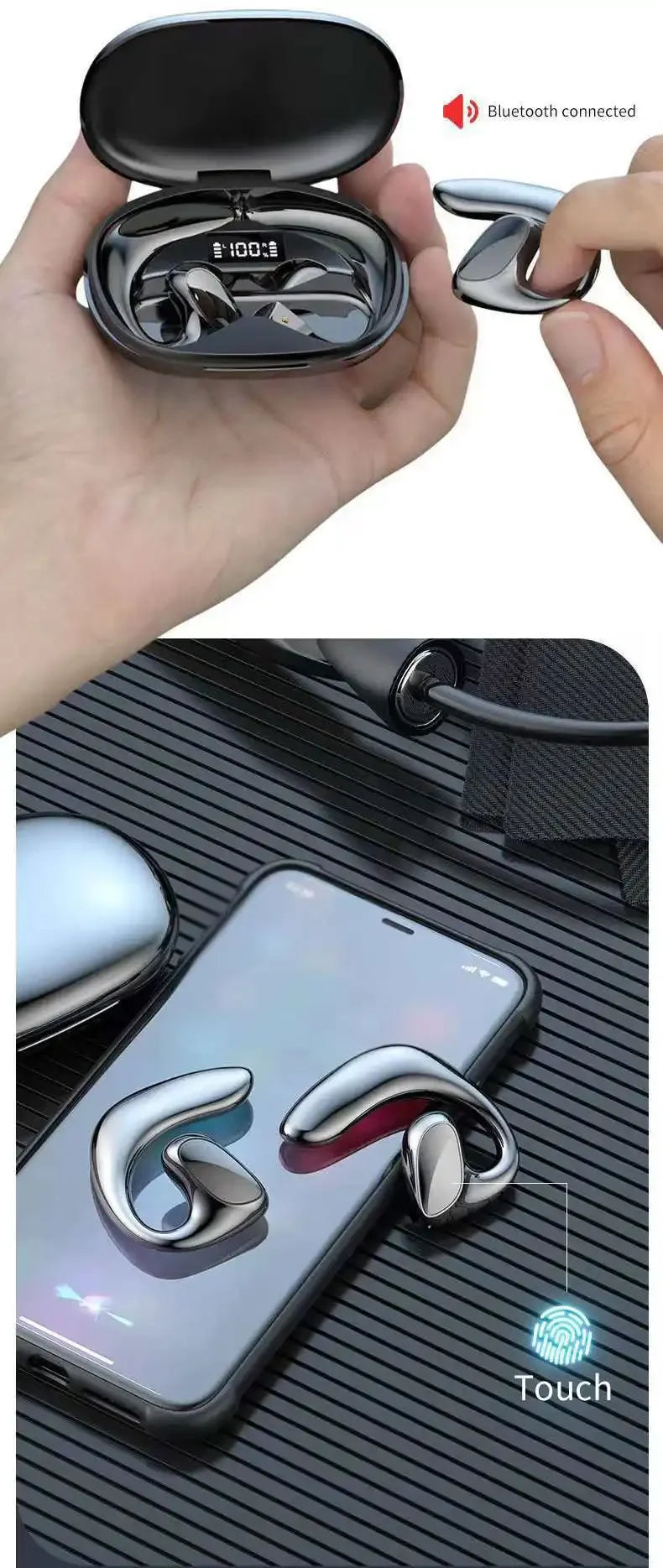 Wireless Earphones Bone Conduction Headset with Mic Sports Hifi Stereo Earbuds Waterproof Noise Reduction Headset