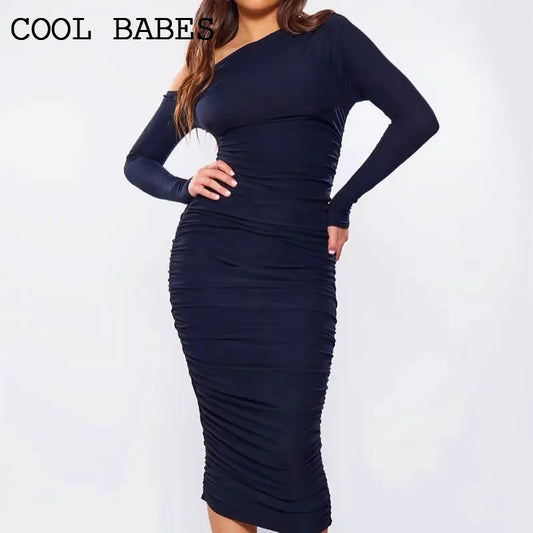 Long Sleeves Folds Dresses Bodycon Solid Sexy