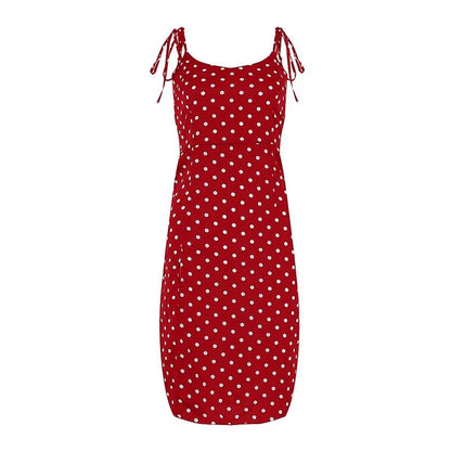 Polka Dot Sleeveless High Pleated elastic waist V-Neck  Dress