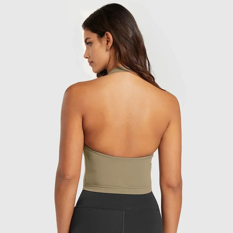 Women's Sports Halter Neck Tank Top; Shockproof Anti-sagging Back
