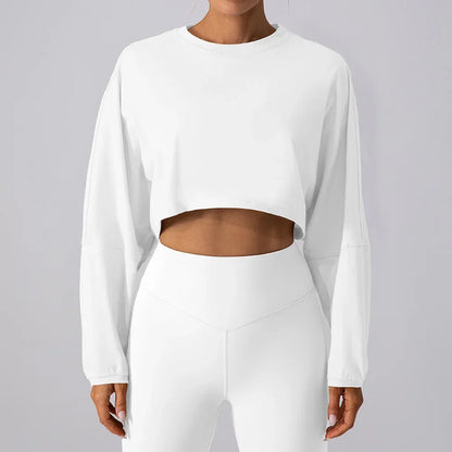 Women Sports Crop Top Long Sleeve T-Shirts Yoga Loose Tops
