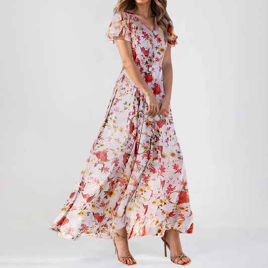 Short Sleeve Maxi Dresses Cute Floral