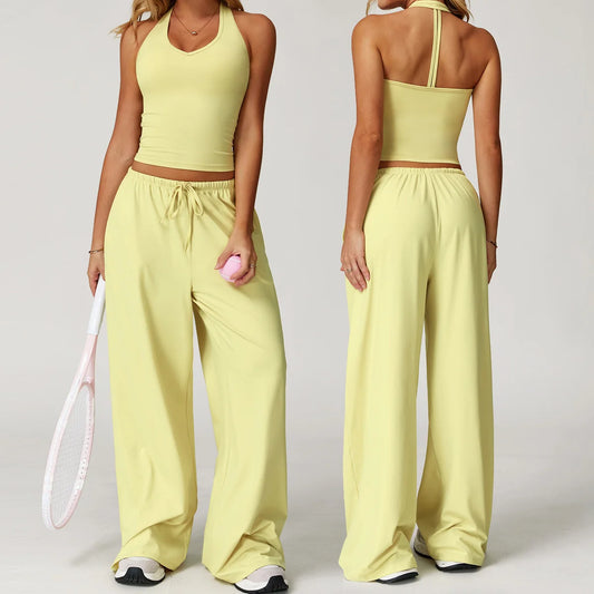 Set 2 Pieces Wide leg straight pants Tracksuit Sports Tank Top