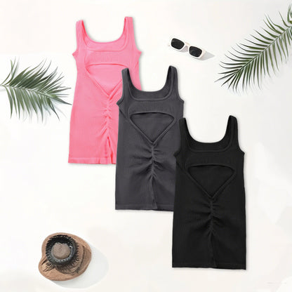 1PCS Backless Yoga Suit U Neck Sleeveless Without Bust Pads