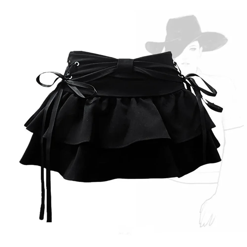 t Kawaii Bow Vintage A-line Gothic Mini Denim Skirts