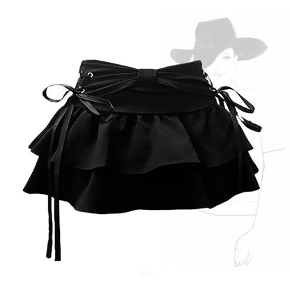 t Kawaii Bow Vintage A-line Gothic Mini Denim Skirts