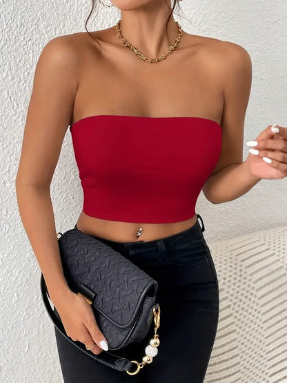 Sexy Bodycon Crop Tube Top, Solid Stretchy Tube Top,