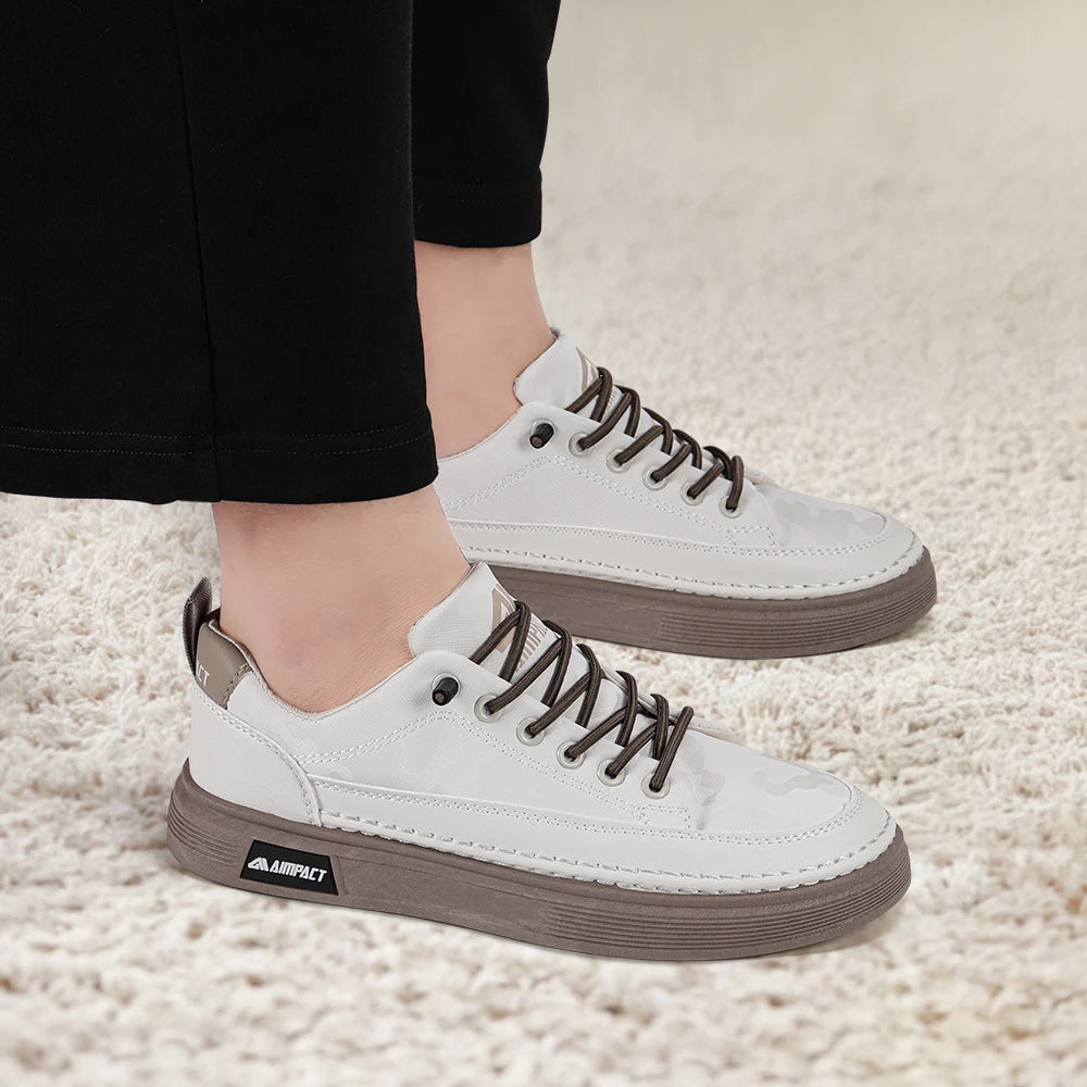 Men's Punk Skate Shoes w/Leather & Canvas, Breathable Elevated Platform