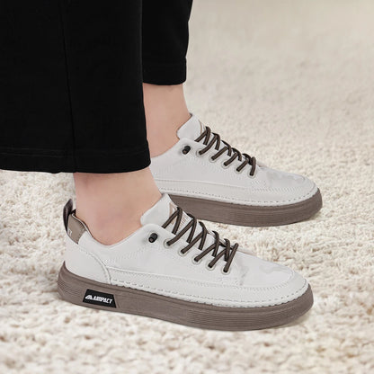 Men's Punk Skate Shoes w/Leather & Canvas, Breathable Elevated Platform