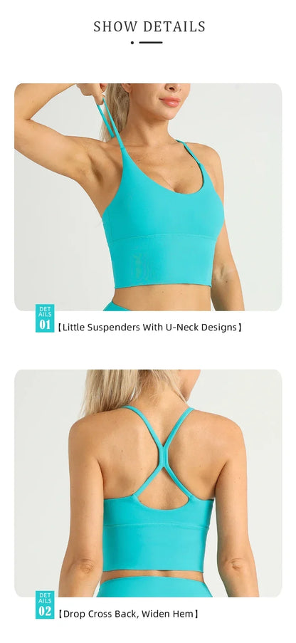 Solid Color  Sexy Cross Back Y shape Sports Bra Fitness Sling