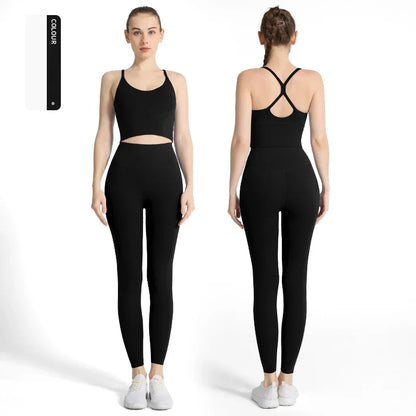 2PCS Yoga Set Crop Top High Waist Legging Fitness Bra Set Breathable