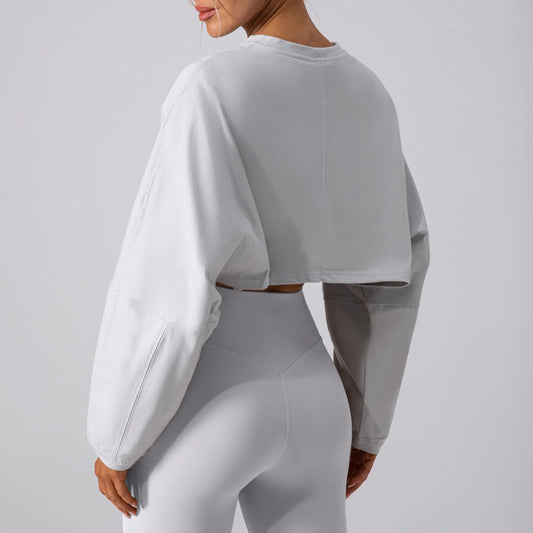 Women Sports Crop Top Long Sleeve T-Shirts Yoga Loose Tops