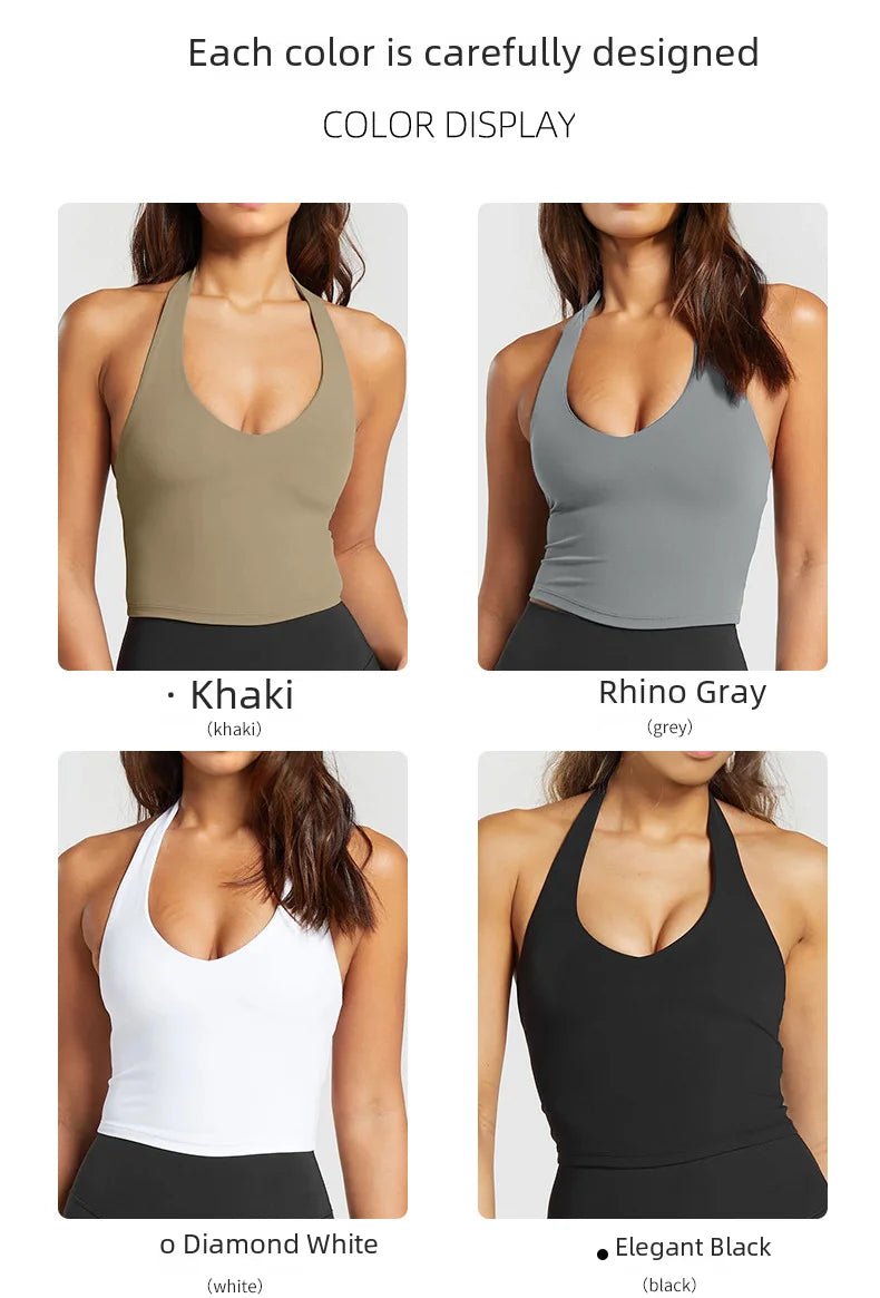 Women's Sports Halter Neck Tank Top; Shockproof Anti-sagging Back